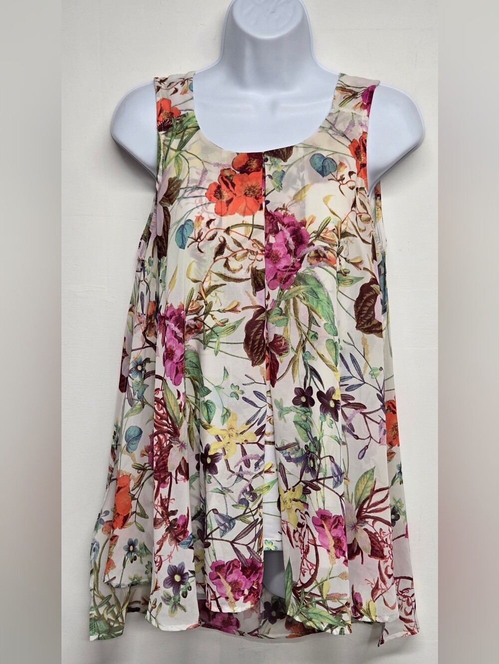 Roz & Ali S Sleeveless Top Blouse Floral Sleeveless Flare